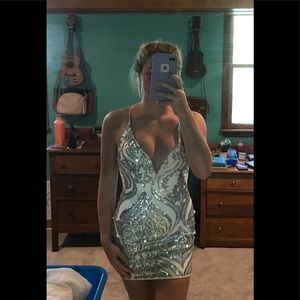 White mini dress with sequined detail